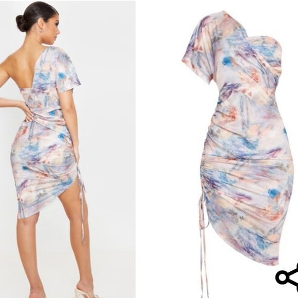 Multi Renaissance Print One Shoulders Ruched Dress - Picture 12 of 15